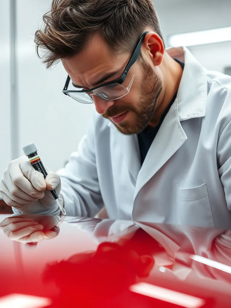 A detailed technical view of a chemist testing car surface p