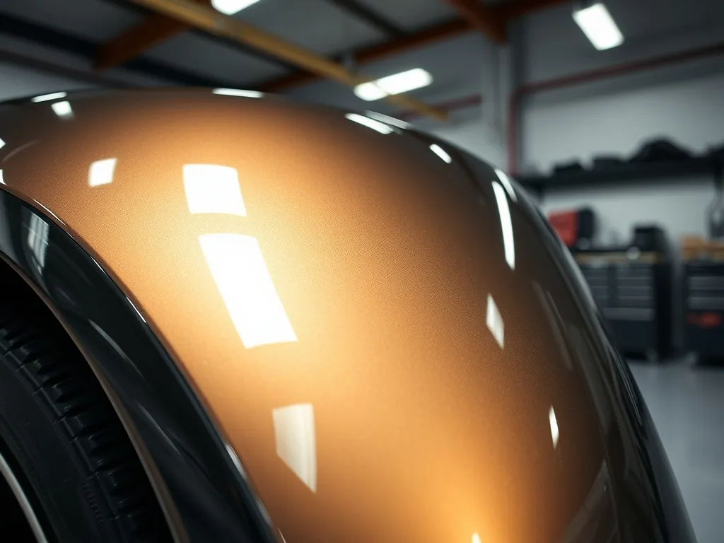 Close up of a luxury car fender with a high-gloss protective